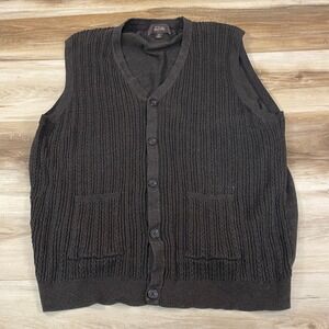 Tasso Elba Mens XXL Brown Cable Knit Button Front Cotton Sweater Vest Cardigan